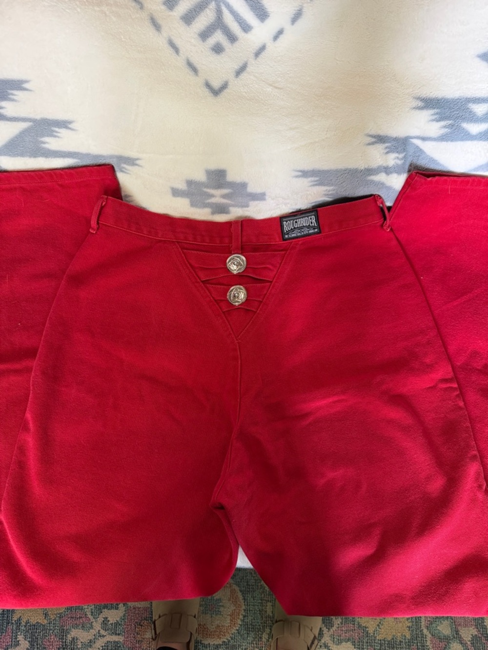 Roughrider High-Rise Women's Jeans in Red with Decorative Conchos